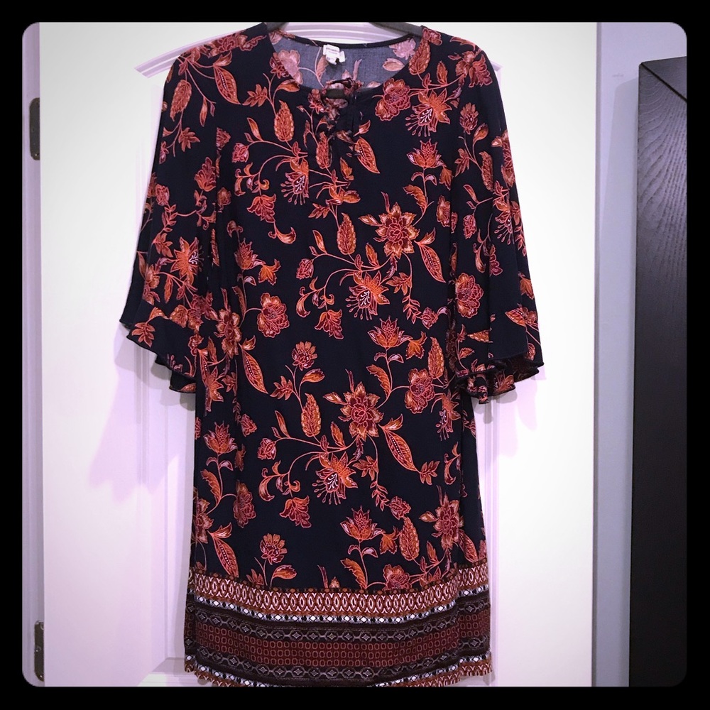 Amazing navy/orange dress. Tie detail at neck. XS